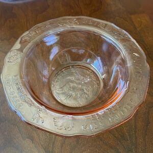 VTG Tiara Mother Goose Pink Depression Glass Bowl Three Blind Mice Collectible